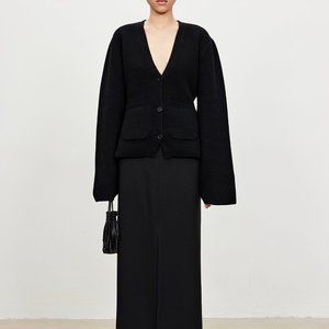 CHICJOC Scarlet Style Cashmere Cardigan Deep V-neck black size 38